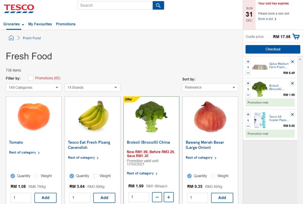 Online tesco shopping