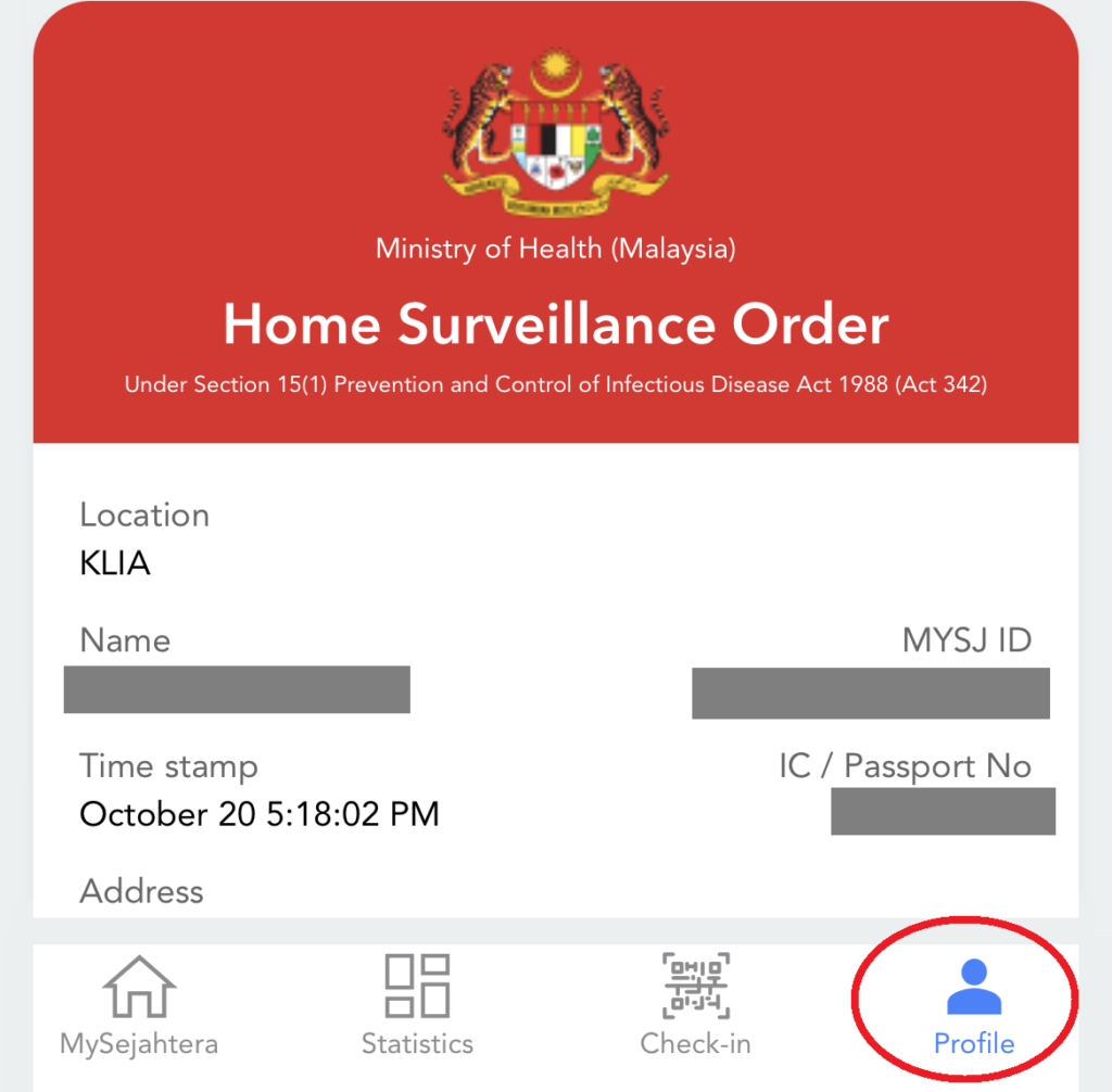 home surveillance order HSO quarantine mysejahtera