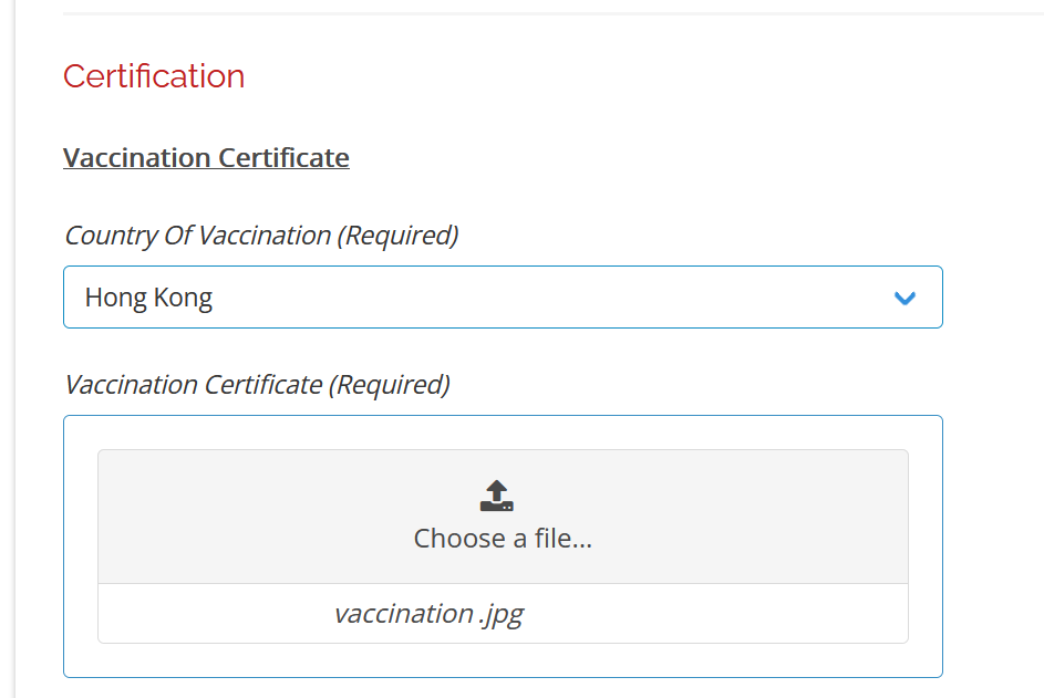 upload cert vaccination