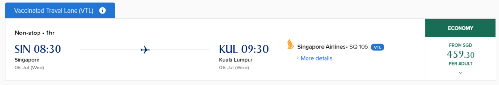 vtl flight ticket singapore airlines SIA 
