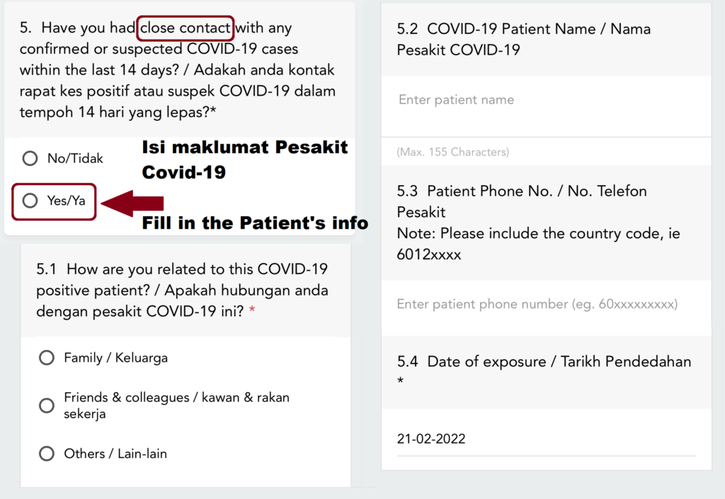 cara update close contact patient details