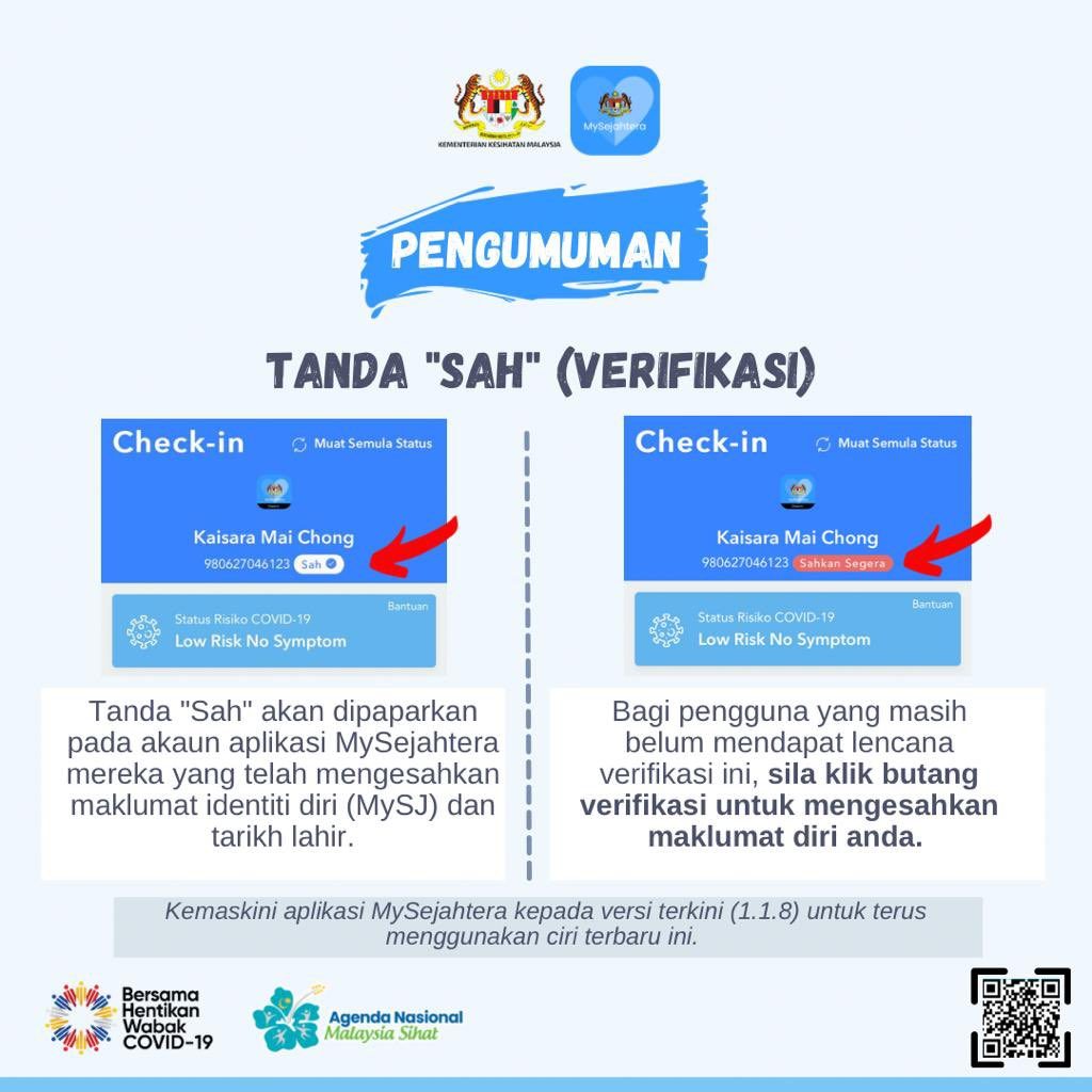 meaning of verified mysejahtera 