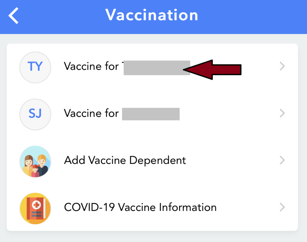 select vaccine for name