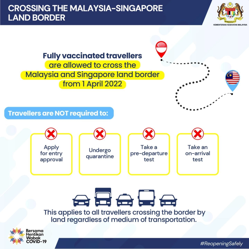 singapore malaysia land travel border sop 1st april reopening