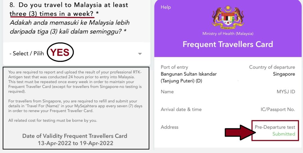 SINGAPORE TO MALAYSIA FREQUENT TRAVELLER PURPLE CARD