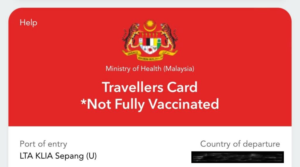 not fully vaccinated travellers card red