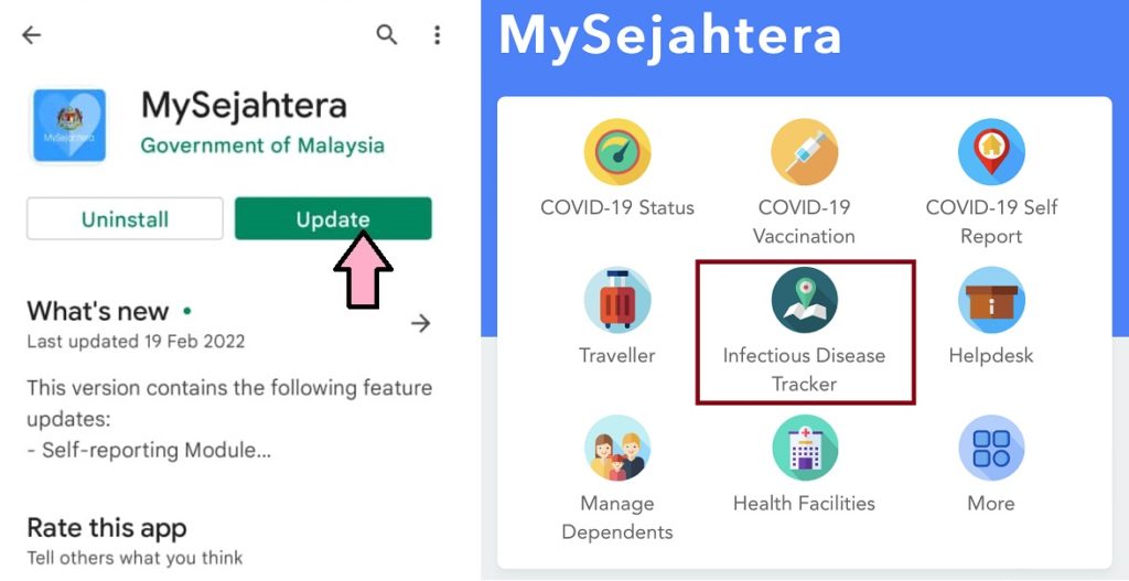 mysejahtera app open update version android infectious new feature