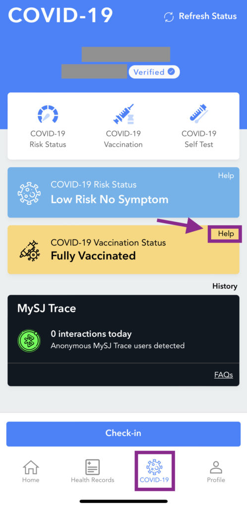 help option vaccination status card