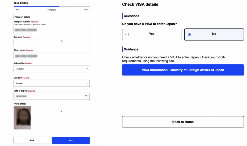 populate passport details automatically visit Japan web